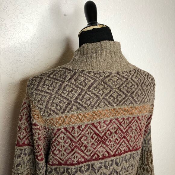 Peruvian Connection taupe geometric print button front long cardigan sweater XL - Picture 13 of 16